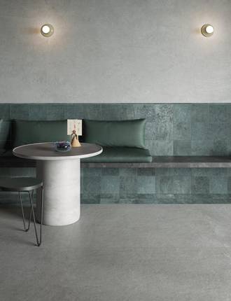 Indoor tiles in concrete-effect stoneware