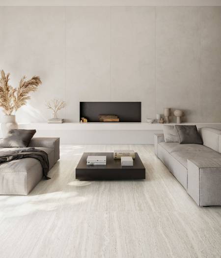 Porcelain stoneware collection inspired by travertine