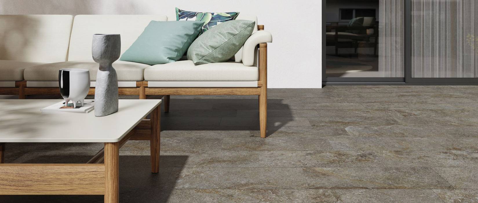 Stone effect tiles for outdoor floors