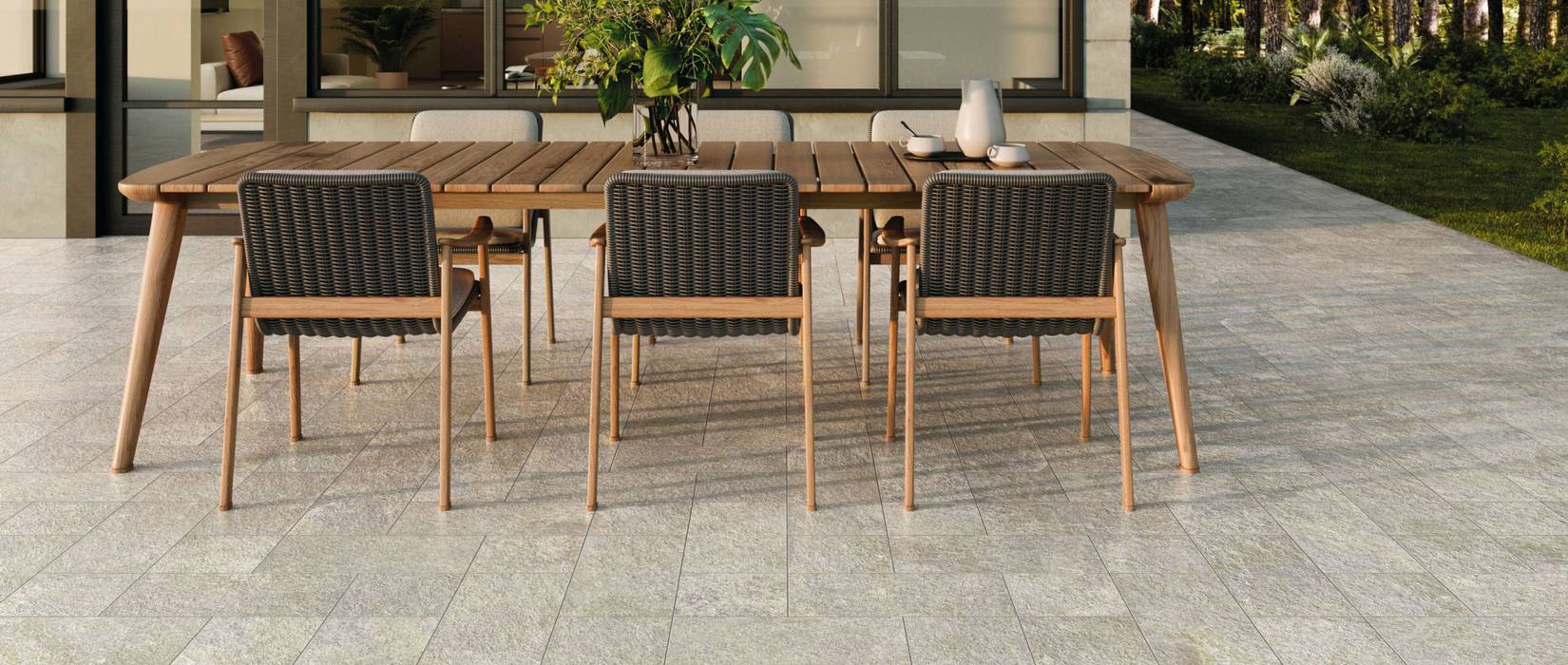 Stone effect tiles for outdoor floors