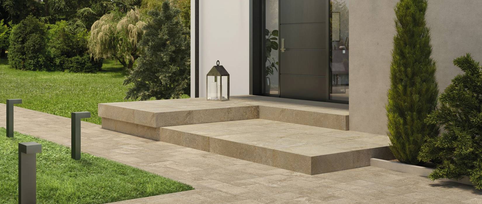 Stone effect tiles for outdoor floors