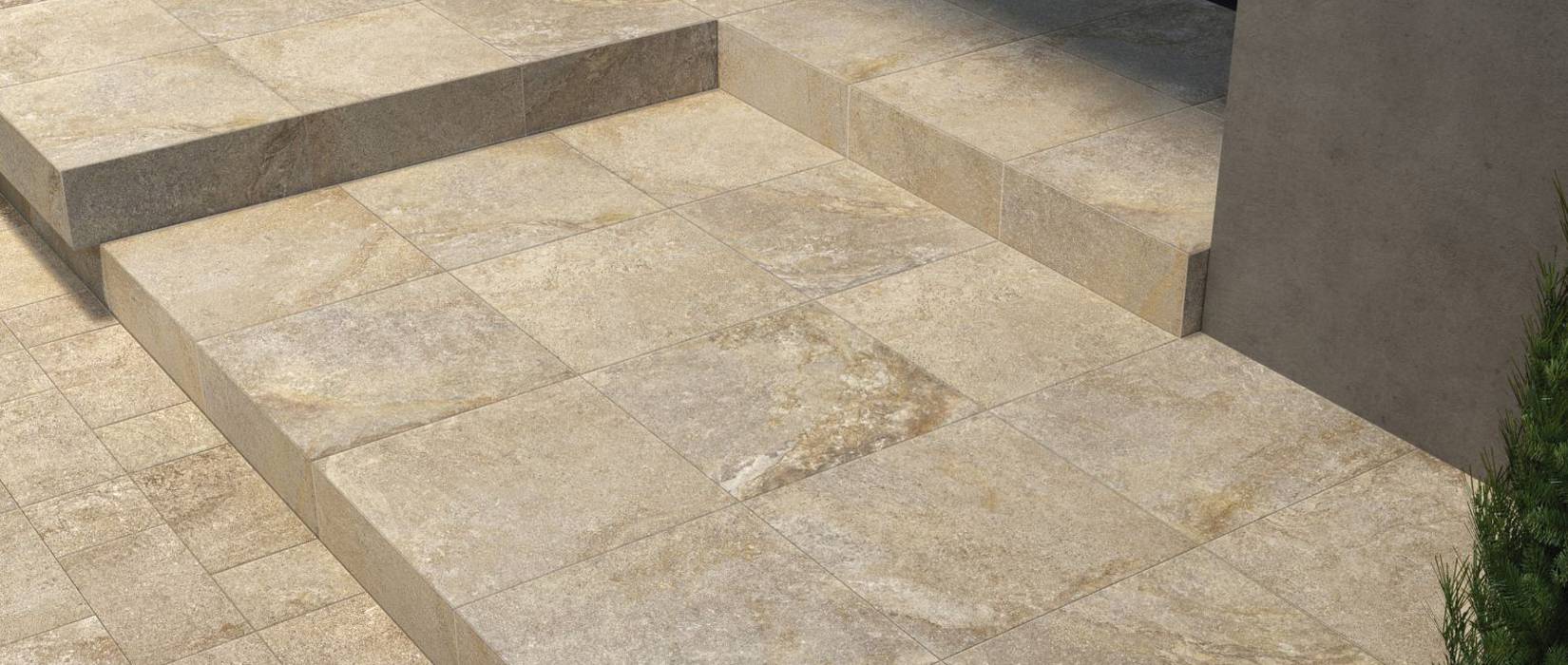 Stone effect tiles for outdoor floors