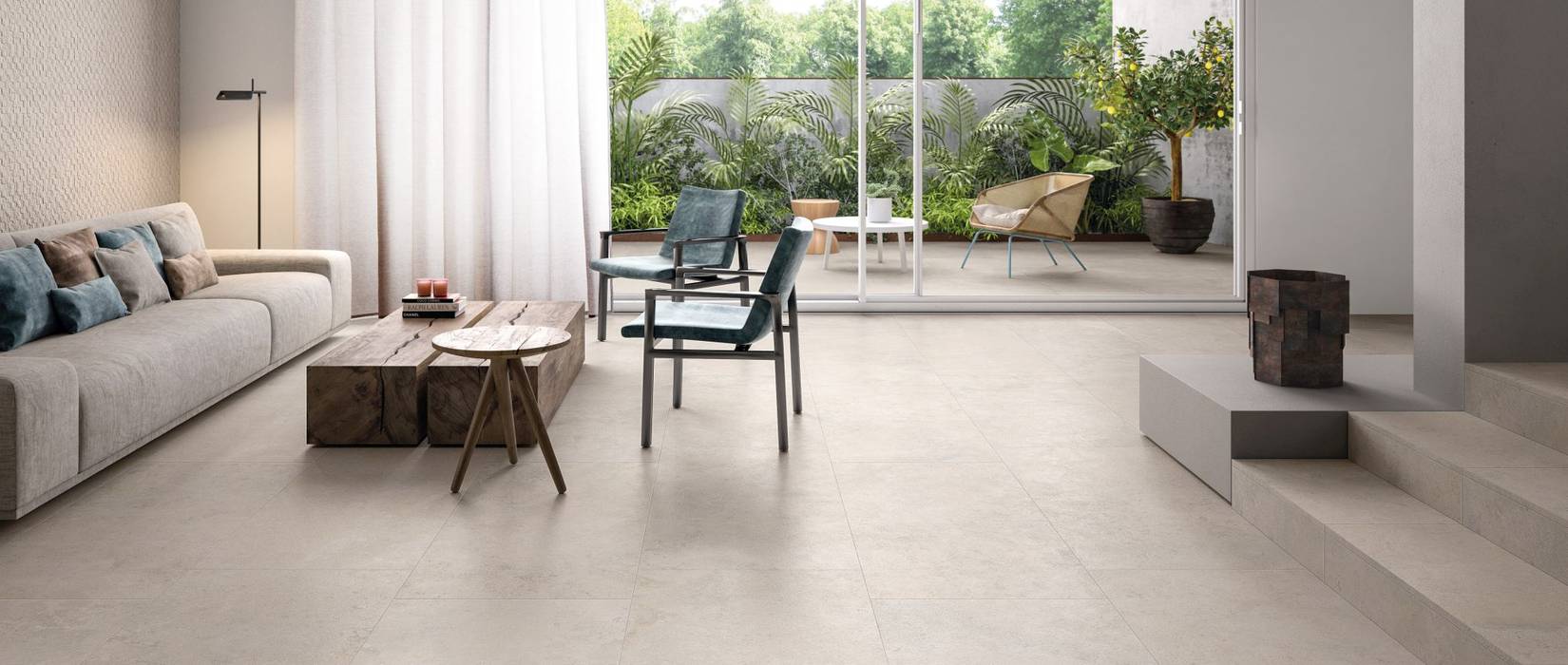 Stone effect porcelain tiles