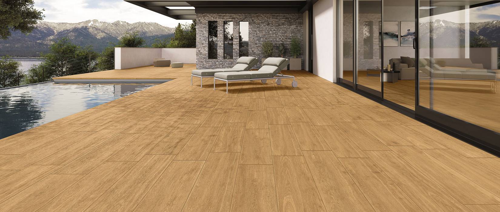 Wood effect outdoor floor
