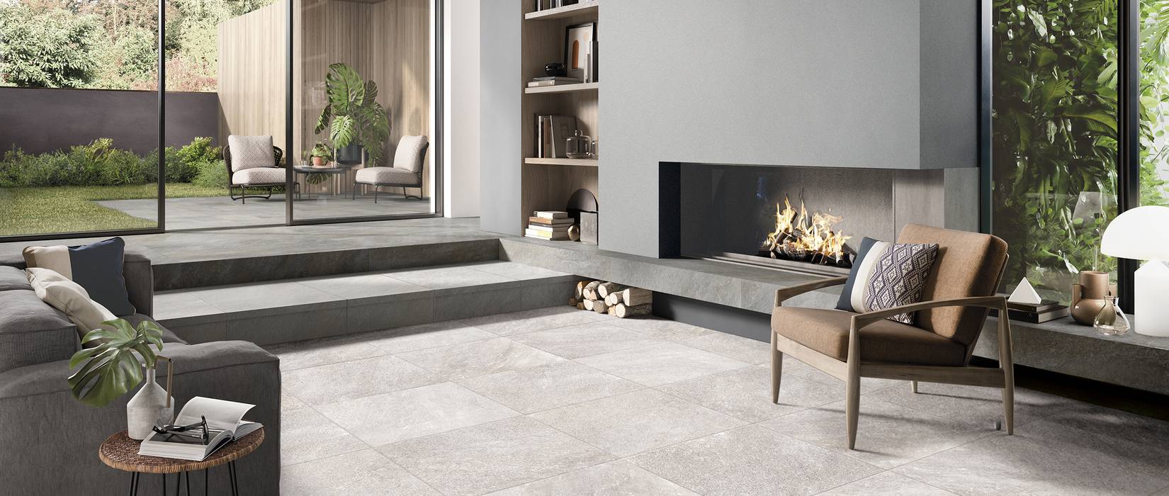 Outdoor porcelain stoneware quartzite effect