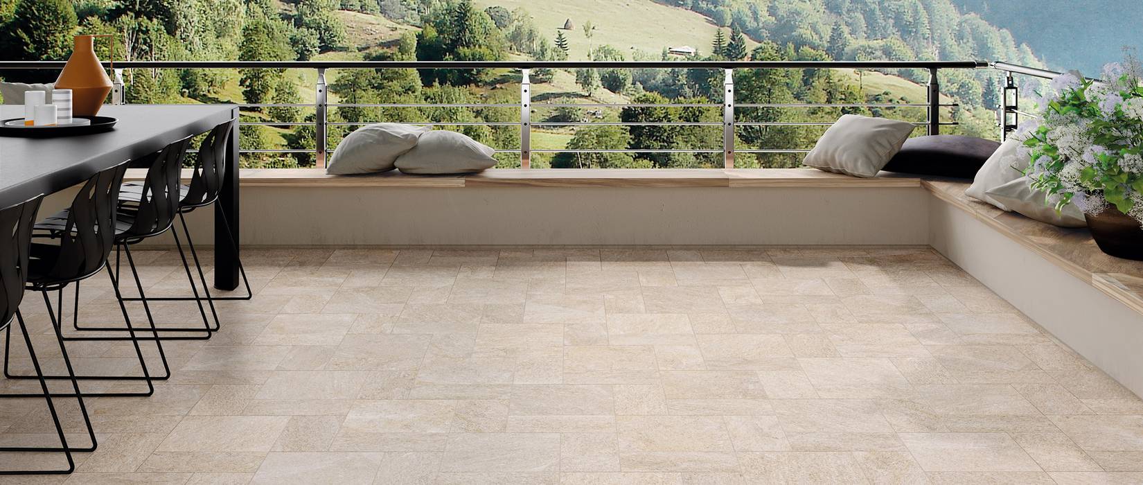 Outdoor porcelain stoneware quartzite effect