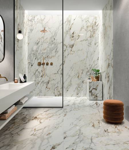 Marble effect stoneware tiles