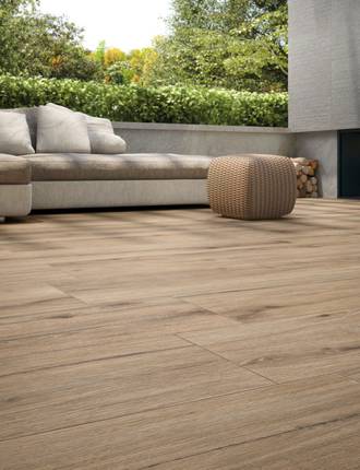 Thick wood effect planks for outdoors