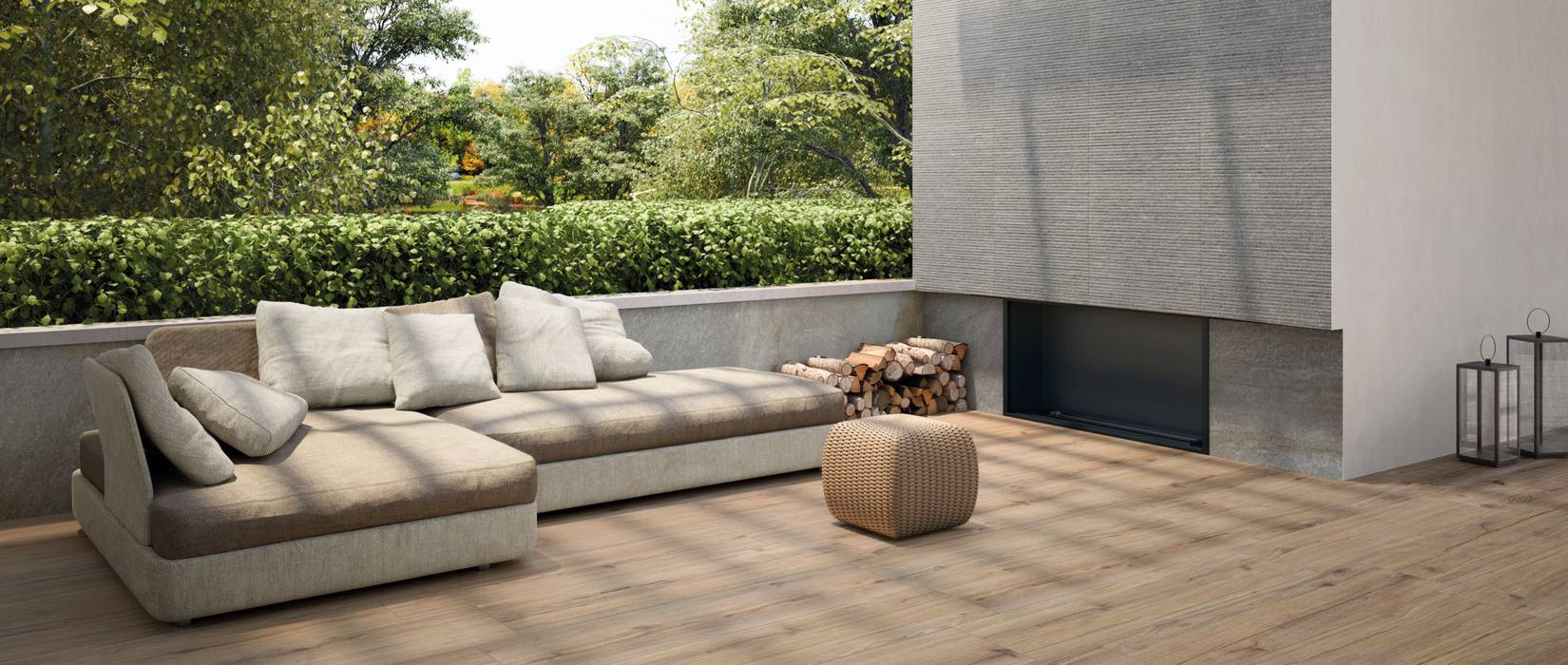 Thick wood effect planks for outdoors