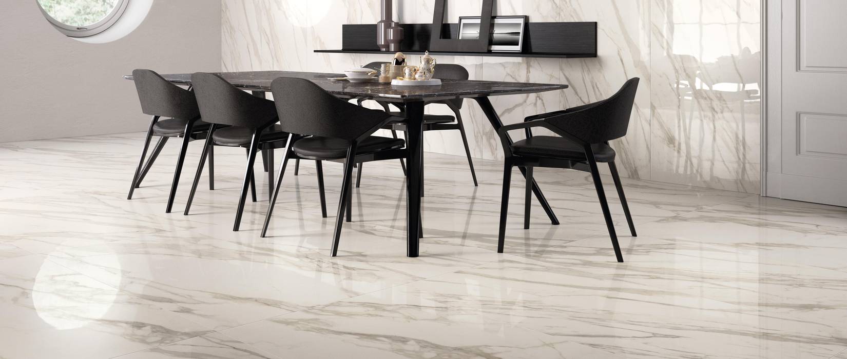 Marble effect floor tiles