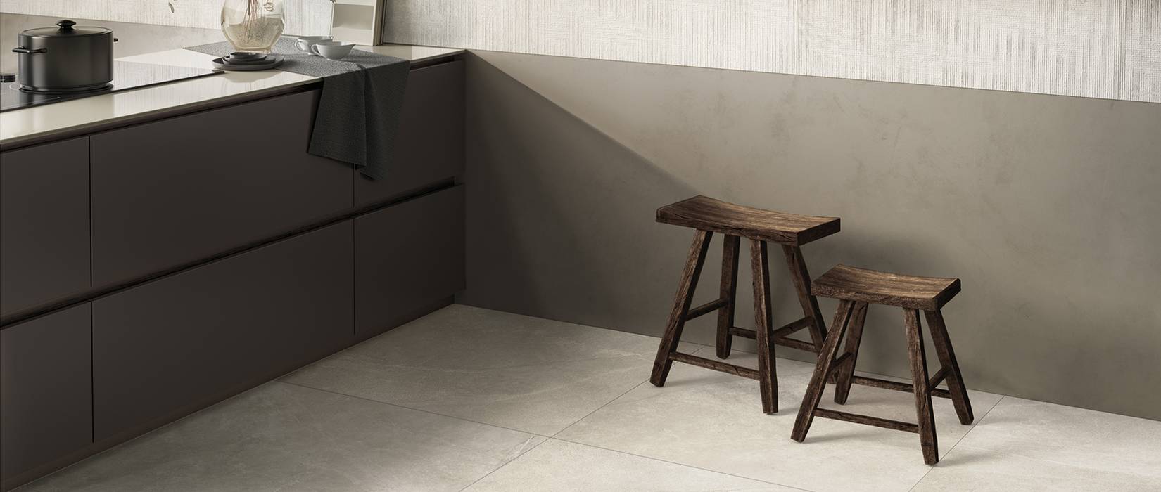 Stone effect tiles for interiors