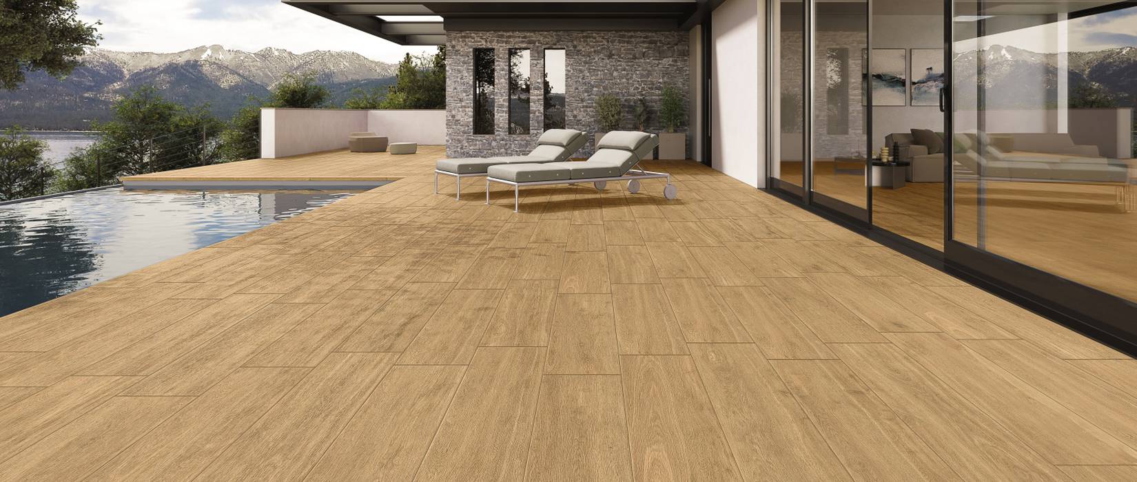 Wood effect outdoor floor