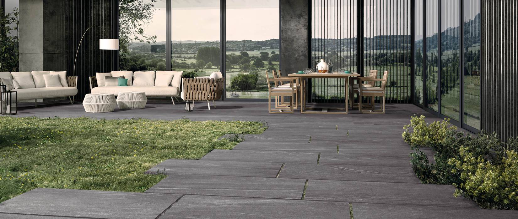 Stone effect tiles for outdoors