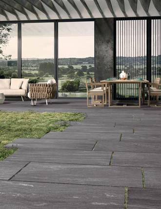 Stone effect tiles for outdoors