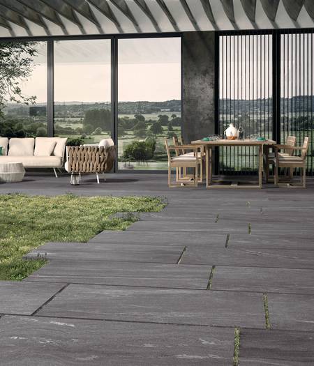 Stone effect tiles for outdoors