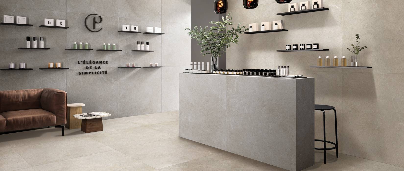 Stone effect stoneware floor tiles